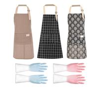 QFEHTHSK Pack De 3 Tabliers De Cuisine Antisalissure, 2 Paires De Gants De Cuisine, Tablier sans Manches, Tablier De Cuisine Simple, Tablier De Cuisine Dos Nu