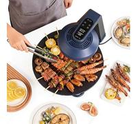QFGain Grill éLectrique Intelligent sans FuméE De 1390 W, Plaque Rotative en Fonte D'Aluminium De 36 Cm, Double SystèMe D'éVacuation des FuméEs, Minuterie De 0 à 80 Min, 11 Niveaux De TempéRature