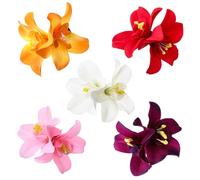 QFGasre Lot de 5 pinces à cheveux en forme de fleur artificielle, hibiscus hawaïen, plumeria, orchidée, coiffe pour la mer, les vacances, accessoires de cheveux pour femme