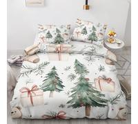 Qfpryzius Housse de Couette 140x200 Arbre de Noël, Réversible Parure de Lit Noël 1 Personne, Ensemble de literie Microfibre avec Fermeture Éclair + 1 Taie d'oreiller 65x65 cm