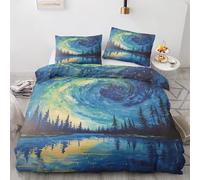 Qfpryzius Housse de Couette 140x200 Aurores Boréales, Réversible Parure de Lit Ciel Étoilé 1 Personne, Ensemble de literie Microfibre avec Fermeture Éclair + 1 Taie d'oreiller 65x65 cm