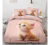 Qfpryzius Housse de Couette 140x200 Chat, Réversible Parure de Lit Animaux Mignons 1 Personne, Ensemble de literie Microfibre avec Fermeture Éclair + 1 Taie d'oreiller 65x65