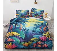 Qfpryzius Housse de Couette 140x200 Jungle Tropicale, Réversible Parure de Lit Fleurs Coloré 1 Personne, Ensemble de literie Microfibre avec Fermeture Éclair + 1 Taie d'oreiller 65x65