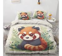 Qfpryzius Housse de Couette 140x200 Panda Roux, Réversible Parure de Lit Animaux de Dessin Animé 1 Personne, Ensemble de literie Microfibre avec Fermeture Éclair + 1 Taie d'oreiller 65x65