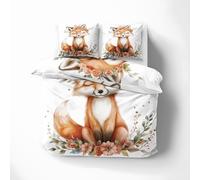 Qfpryzius Housse de Couette 140x200 Renard Mignon, Réversible Parure de Lit Fleurs 1 Personne, Ensemble de literie Microfibre avec Fermeture Éclair + 1 Taie d'oreiller 65x65