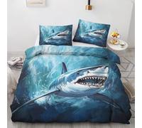 Qfpryzius Housse de Couette 140x200 Requin, Réversible Parure de Lit Animaux Marins 1 Personne, Ensemble de literie Microfibre avec Fermeture Éclair + 1 Taie d'oreiller 65x65