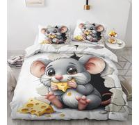 Qfpryzius Housse de Couette 140x200 Souris de Dessin Animé, Réversible Parure de Lit Animaux 1 Personne, Ensemble de literie Microfibre avec Fermeture Éclair + 1 Taie d'oreiller 65x65