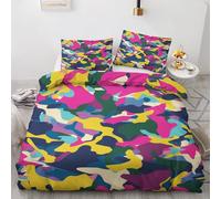 Qfpryzius Housse de Couette 200x200 Camouflage Coloré, Réversible Parure de Lit Camo Militaire 2 Personnes, Ensemble de literie Microfibre 3 Pièces avec Fermeture Éclair + 2 Taie d'oreiller 65x65