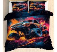 Qfpryzius Housse de Couette 200x200 Monster Truck, Réversible Parure de Lit Aquarelle 2 Personnes, Ensemble de literie Microfibre 3 Pièces avec Fermeture Éclair + 2 Taie d'oreiller 65x65
