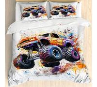Qfpryzius Housse de Couette 220x240 Camion Monstre, Réversible Parure de Lit Monster Truck 2 Personnes, Ensemble de literie Microfibre 3 Pièces avec Fermeture Éclair + 2 Taie d'oreiller 65x65