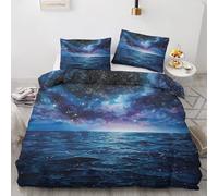 Qfpryzius Housse de Couette 220x240 Ciel Étoilé Galaxie, Réversible Parure de Lit Océan Bleu 2 Personnes, Ensemble de literie Microfibre 3 Pièces avec Fermeture Éclair + 2 Taie d'oreiller 65x65