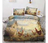 Qfpryzius Housse de Couette 220x240 Coq Poule, Réversible Parure de Lit Ferme Animal 2 Personnes, Ensemble de literie Microfibre 3 Pièces avec Fermeture Éclair + 2 Taie d'oreiller 65x65
