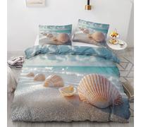 Qfpryzius Housse de Couette 220x240 Coquillage, Réversible Parure de Lit Plage Océan 2 Personnes, Ensemble de literie Microfibre 3 Pièces avec Fermeture Éclair + 2 Taie d'oreiller 65x65