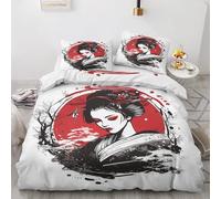Qfpryzius Housse de Couette 220x240 Geisha Japonaise, Réversible Parure de Lit Japon Femme 2 Personnes, Ensemble de literie Microfibre 3 Pièces avec Fermeture Éclair + 2 Taie d'oreiller 65x65