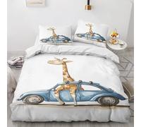Qfpryzius Housse de Couette 220x240 Girafe Drôle, Réversible Parure de Lit Voiture 2 Personnes, Ensemble de literie Microfibre 3 Pièces avec Fermeture Éclair + 2 Taie d'oreiller 65x65 cm