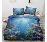 Qfpryzius Housse de Couette 220x240 Monde sous-Marin, Réversible Parure de Lit Océan 2 Personnes, Ensemble de literie Microfibre 3 Pièces avec Fermeture Éclair + 2 Taie d'oreiller 65x65 cm