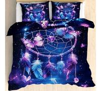 Qfpryzius Housse de Couette 240 x 260 Attrape-Rêves Papillon, Réversible Parure de Lit Ciel Étoilé 2 Personnes, Ensemble de literie Microfibre 3 Pièces avec Fermeture Éclair + 2 Taie d'oreiller 65x65