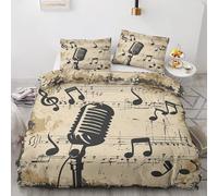 Qfpryzius Housse de Couette 240x260 Microphone Vintage, Réversible Parure de Lit Note Musique 2 Personnes, Ensemble de literie Microfibre 3 Pièces avec Fermeture Éclair + 2 Taie d'oreiller 65x65