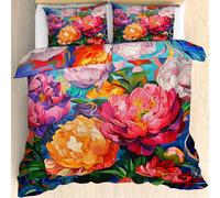 Qfpryzius Housse de Couette 240x260 Pivoine, Réversible Parure de Lit Fleurs Coloré 2 Personnes, Ensemble de literie Microfibre 3 Pièces avec Fermeture Éclair + 2 Taie d'oreiller 65x65