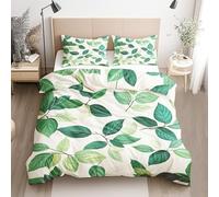 Qfpryzius Housse de Couette Réversible 140x200 Feuilles Vertes, Parure de Lit Botanique 1 Personne en Microfibre avec Fermeture Éclair + 1 Taie d'oreiller 65x65