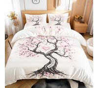 Qfpryzius Housse de Couette Réversible 220x240 Fleurs de Cerisier, Parure de Lit Cœur Romantique 2 Personnes en Microfibre 3 Pièces avec Fermeture Éclair + 2 Taies d'oreiller 65x65