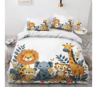 Qfpryzius Parure de Lit 135x200 Enfant pour 1 Personne Animaux de La Jungle, Housse de Couette Réversible Safari + 1 Taie d'oreiller 65x65 cm, Doux Ensemble de Literie en Microfibre pour Garçon Fille
