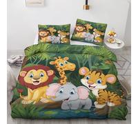 Qfpryzius Parure de Lit 135x200 Enfant pour 1 Personne Animaux de La Jungle, Housse de Couette Réversible Safari + 1 Taie d'oreiller 65x65 cm, Ensemble de Literie en Microfibre pour Garçon Fille