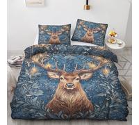 Qfpryzius Parure de Lit 135x200 Enfant pour 1 Personne Cerf, Housse de Couette Réversible Lumières de Noël + 1 Taie d'oreiller 65x65 cm, Doux Ensemble de Literie en Microfibre pour Garçon Fille