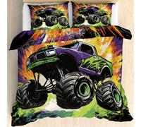 Qfpryzius Parure de Lit 135x200 Enfant pour 1 Personne Monster Truck, Housse de Couette Réversible Camion Monstre + 1 Taie d'oreiller 65x65, Ensemble de Literie en Microfibre pour Garçon Fille