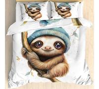 Qfpryzius Parure de Lit 135x200 Enfant pour 1 Personne Paresseux de Dessin Animé, Housse de Couette Réversible Animal + 1 Taie d'oreiller 65x65, Ensemble de Literie en Microfibre pour Garçon Fille