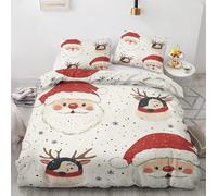 Qfpryzius Parure de Lit 135x200 Enfant pour 1 Personne Père Noël, Housse de Couette Réversible Renne Bonnet de Noel + 1 Taie d'oreiller 65x65, Doux Ensemble de Literie en Microfibre pour Garçon Fille