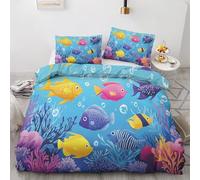 Qfpryzius Parure de Lit 135x200 Enfant pour 1 Personne Poisson Tropical, Housse de Couette Réversible Animaux Marins + 1 Taie d'oreiller 65x65, Ensemble de Literie en Microfibre pour Garçon Fille