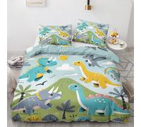 Qfpryzius Parure de Lit 90x190 Enfant pour 1 Personne Dino, Housse de Couette Réversible Dinosaure Mignon + 1 Taie d'oreiller 65x65 cm, Doux Ensemble de Literie en Microfibre pour Garçon Fille