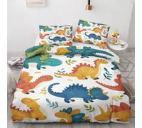 Qfpryzius Parure de Lit 90x190 Enfant pour 1 Personne Dinosaure, Housse de Couette Réversible Jurassic Dino + 1 Taie d'oreiller 65x65 cm, Doux Ensemble de Literie en Microfibre pour Garçon Fille