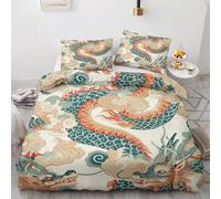 Qfpryzius Parure de Lit 90x190 Enfant pour 1 Personne Dragon Japonais, Housse de Couette Réversible Est + 1 Taie d'oreiller 65x65 cm, Doux Ensemble de Literie en Microfibre pour Garçon Fille