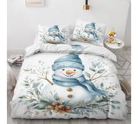Qfpryzius Parure de Lit 90x190 Enfant pour 1 Personne Noël, Housse de Couette Réversible Bonhomme De Neige De NoëL + 1 Taie d'oreiller 65x65, Doux Ensemble de Literie en Microfibre pour Garçon Fille