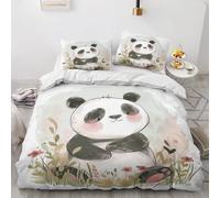 Qfpryzius Parure de Lit 90x190 Enfant pour 1 Personne Panda de Dessin Animé, Housse de Couette Réversible Aquarelle Fleur + 1 Taie d'oreiller 65x65, Ensemble de Literie en Microfibre pour Garçon Fille