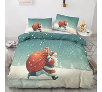 Qfpryzius Parure de Lit 90x190 Enfant pour 1 Personne Père Noël Mignon, Housse de Couette Réversible Hiver Noël + 1 Taie d'oreiller 65x65, Doux Ensemble de Literie en Microfibre pour Garçon Fille