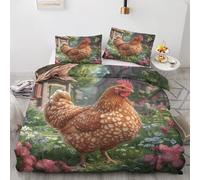 Qfpryzius Parure de Lit 90x190 Enfant pour 1 Personne Poule, Housse de Couette Réversible Ferme + 1 Taie d'oreiller 65x65, Ensemble de Literie en Microfibre pour Garçon Fille