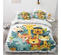 Qfpryzius Parure de Lit 90x190 Enfant pour 1 Personne Safari, Housse de Couette Réversible Animaux de La Jungle + 1 Taie d'oreiller 65x65 cm, Ensemble de Literie en Microfibre pour Garçon Fille
