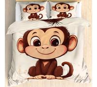 Qfpryzius Parure de Lit 90x190 Enfant pour 1 Personne Singe Mignon, Housse de Couette Réversible Animau + 1 Taie d'oreiller 65x65, Ensemble de Literie en Microfibre pour Garçon Fille