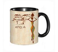 QFSDGY Tasse à Café | Tasse Céramique Fine | Cadeau Original | 330ml | Mug avec Anse | Cadeau Original pour Homme et Femme | Impression d'art tribal abstrait de figures africaines avec hiéroglyphes
