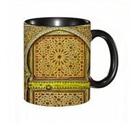 QFSDGY Tasse à Café | Tasse Céramique Fine | Cadeau Original | 330ml | Mug avec Anse | Cadeau Original pour Homme et Femme | Fond traditionnel hiéroglyphique avec pyramides de momies et Bastet