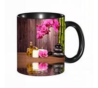 QFSDGY Tasse à Café | Tasse Céramique Fine | Cadeau Original | 330ml | Mug avec Anse | Cadeau Original pour Homme et Femme | Nature morte spa avec fontaine de bambou et pierre zen dans l'eau - Impre