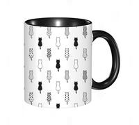 QFSDGY Tasse à Café | Tasse Céramique Fine | Cadeau Original | 330ml | Mug avec Anse | Cadeau Original pour Homme et Femme | Motif de chat, dessin animé de chat répétitif aux couleurs et expressions