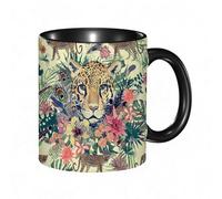 QFSDGY Tasse à Café | Tasse Céramique Fine | Cadeau Original | 330ml | Mug avec Anse | Cadeau Original pour Homme et Femme | Art ethnique vintage de style oriental, gribouillages, figures d'art trib