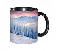 QFSDGY Tasse à Café | Tasse Céramique Fine | Cadeau Original | 330ml | Mug avec Anse | Cadeau Original pour Homme et Femme | Hiver, paysage calme et pittoresque du lever de soleil dans la campagne d