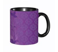 QFSDGY Tasse à Café | Tasse Céramique Fine | Cadeau Original | 330ml | Mug avec Anse | Cadeau Original pour Homme et Femme | Des bouquets de fleurs lilas, violettes et bleues dessinés à l'aquarelle