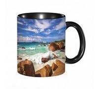 QFSDGY Tasse à Café | Tasse Céramique Fine | Cadeau Original | 330ml | Mug avec Anse | Cadeau Original pour Homme et Femme | Fleurs et oiseaux tropicaux à rayures jaunes et bleues, aquarelle, perroq