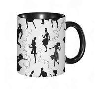 QFSDGY Tasse à Café | Tasse Céramique Fine | Cadeau Original | 330ml | Mug avec Anse | Cadeau Original pour Homme et Femme | Motif sans raccord avec des étoiles noires sur fond blanc. Illustration v